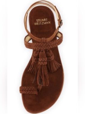 Stuart Weitzman Suede Braided Tassel Sandal